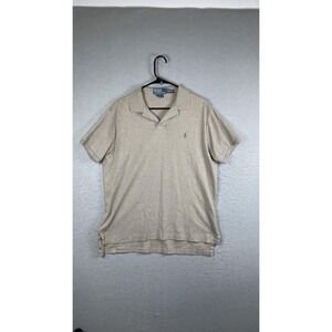 Polo Ralph Lauren Polo Shirt‎ Mens Large Beige Custom Fit Green Pony Logo